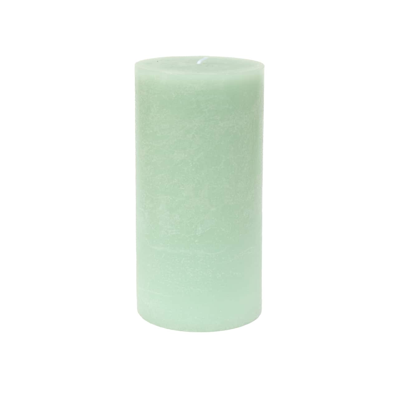 Basic Elements&#x2122; 3&#x22; x 6&#x22; Bergamot &#x26; Tonka Scented Light Green Distressed Pillar Candle by Ashland&#xAE;
